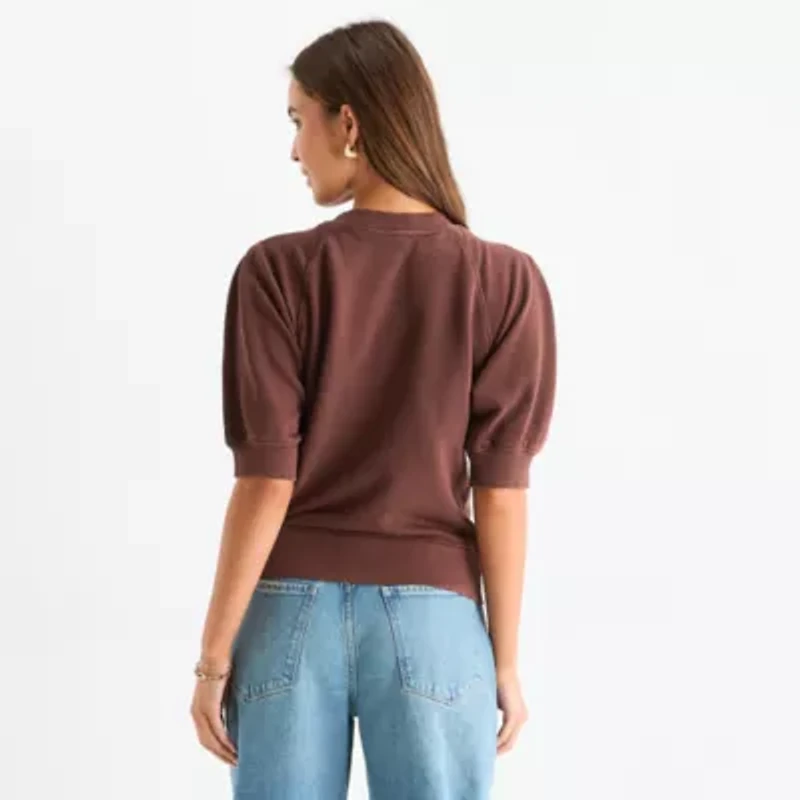 a.n.a Womens Crew Neck Elbow Sleeve Sweatshirt