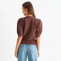 a.n.a Womens Crew Neck Elbow Sleeve Sweatshirt