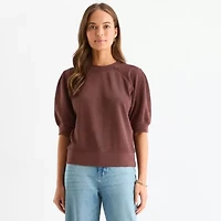 a.n.a Womens Crew Neck Elbow Sleeve Sweatshirt