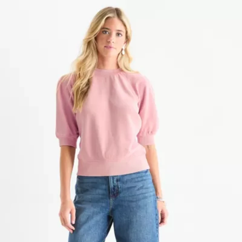 a.n.a Womens Crew Neck Elbow Sleeve Sweatshirt