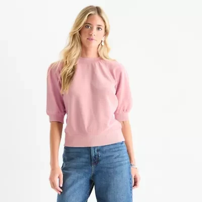 a.n.a Womens Crew Neck Elbow Sleeve Sweatshirt