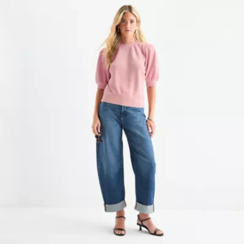 a.n.a Womens Crew Neck Elbow Sleeve Sweatshirt