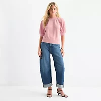 a.n.a Womens Crew Neck Elbow Sleeve Sweatshirt