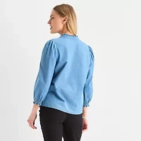 St. John's Bay Womens 3/4 Sleeve Denim Blouse