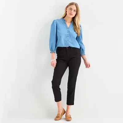 St. John's Bay Womens 3/4 Sleeve Denim Blouse