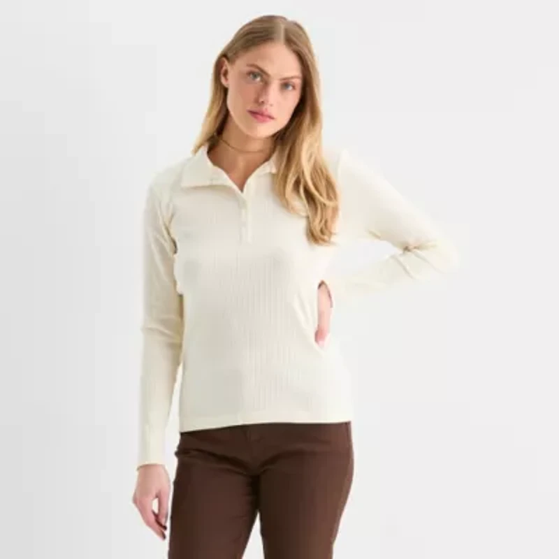 St. John's Bay Womens Long Sleeve Polo Shirt