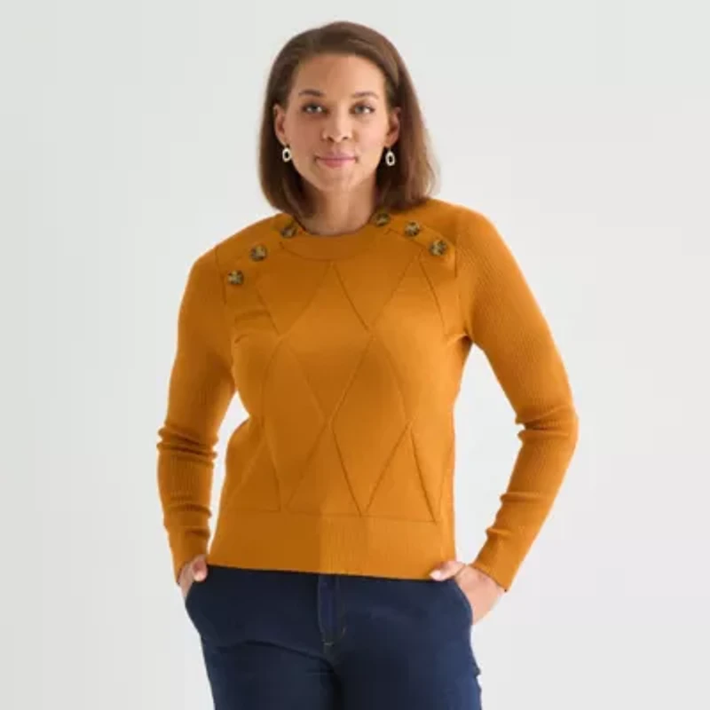 Liz Claiborne Womens Crew Neck Long Sleeve Pullover Sweater