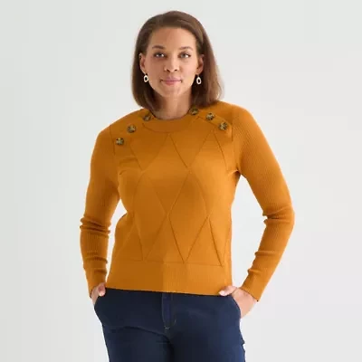 Liz Claiborne Womens Crew Neck Long Sleeve Pullover Sweater