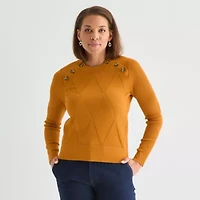 Liz Claiborne Womens Crew Neck Long Sleeve Pullover Sweater