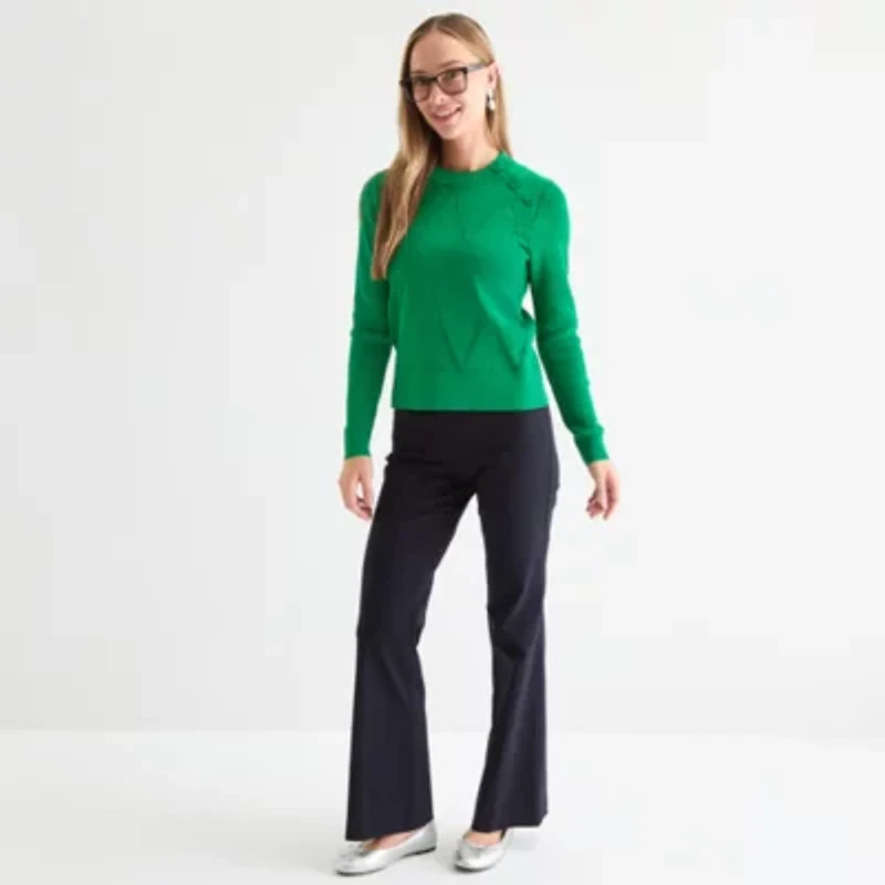 Liz Claiborne Womens Crew Neck Long Sleeve Pullover Sweater