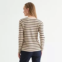 Liz Claiborne Womens Crew Neck Long Sleeve Striped Pullover Sweater