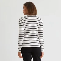 Liz Claiborne Womens Crew Neck Long Sleeve Striped Pullover Sweater