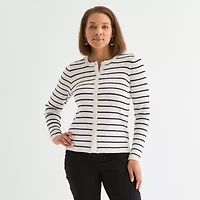 Liz Claiborne Womens Crew Neck Long Sleeve Striped Pullover Sweater
