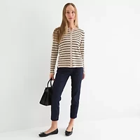 Liz Claiborne Womens Crew Neck Long Sleeve Striped Pullover Sweater