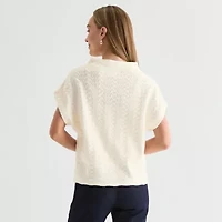 Liz Claiborne Womens Crew Neck Short Sleeve Pullover Sweater