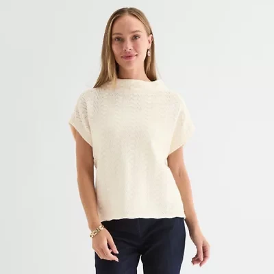 Liz Claiborne Womens Crew Neck Short Sleeve Pullover Sweater