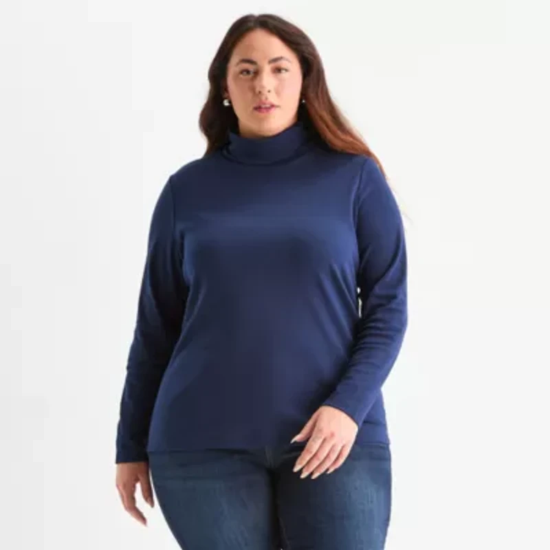 St. John's Bay Plus Womens Long Sleeve Turtleneck