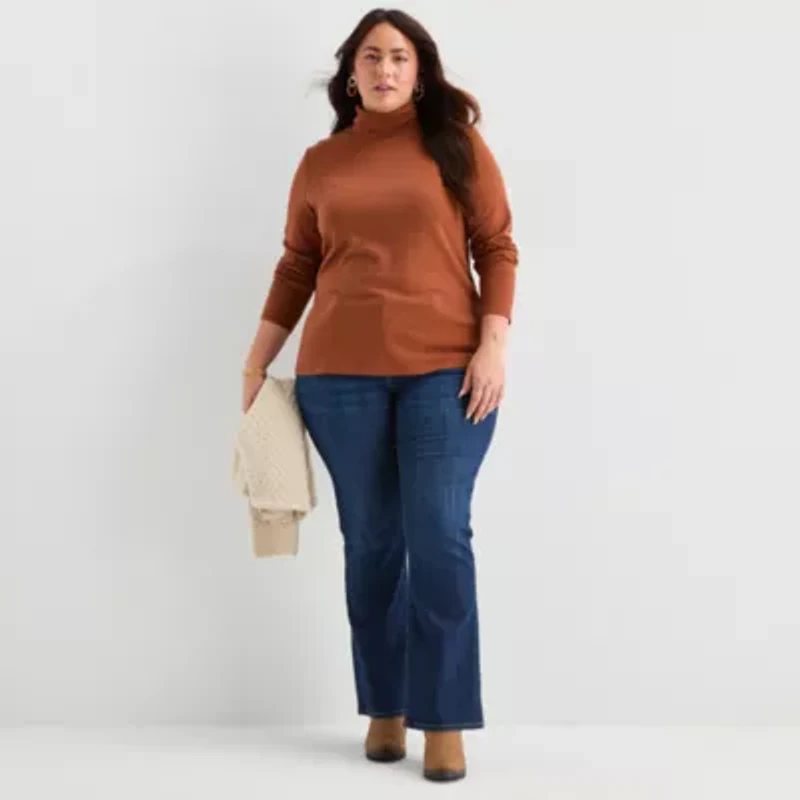 St. John's Bay Womens Plus Long Sleeve Turtleneck