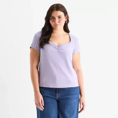 a.n.a Womens Sweetheart Neck Short Sleeve Plus T-Shirt