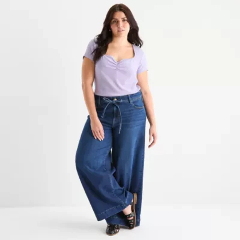 a.n.a Womens Sweetheart Neck Short Sleeve Plus T-Shirt