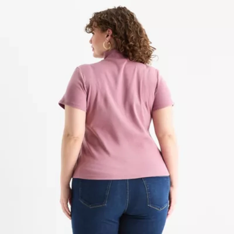 a.n.a Womens Mock Neck Short Sleeve Plus T-Shirt