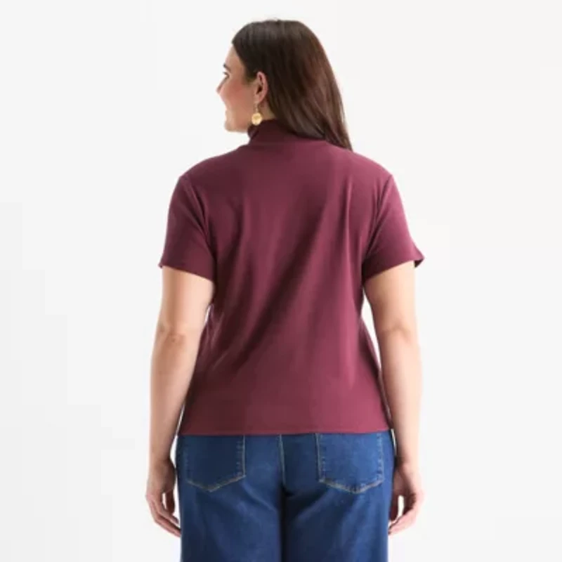 a.n.a Womens Plus Mock Neck Short Sleeve T-Shirt