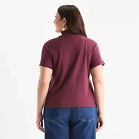 a.n.a Womens Plus Mock Neck Short Sleeve T-Shirt