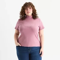 a.n.a Womens Mock Neck Short Sleeve Plus T-Shirt