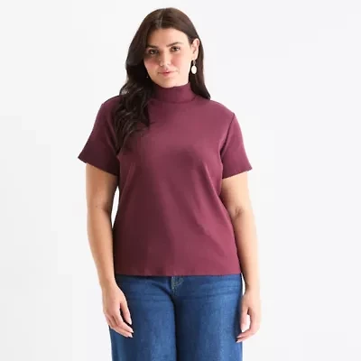 a.n.a Womens Plus Mock Neck Short Sleeve T-Shirt
