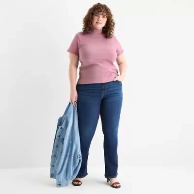 a.n.a Womens Mock Neck Short Sleeve Plus T-Shirt