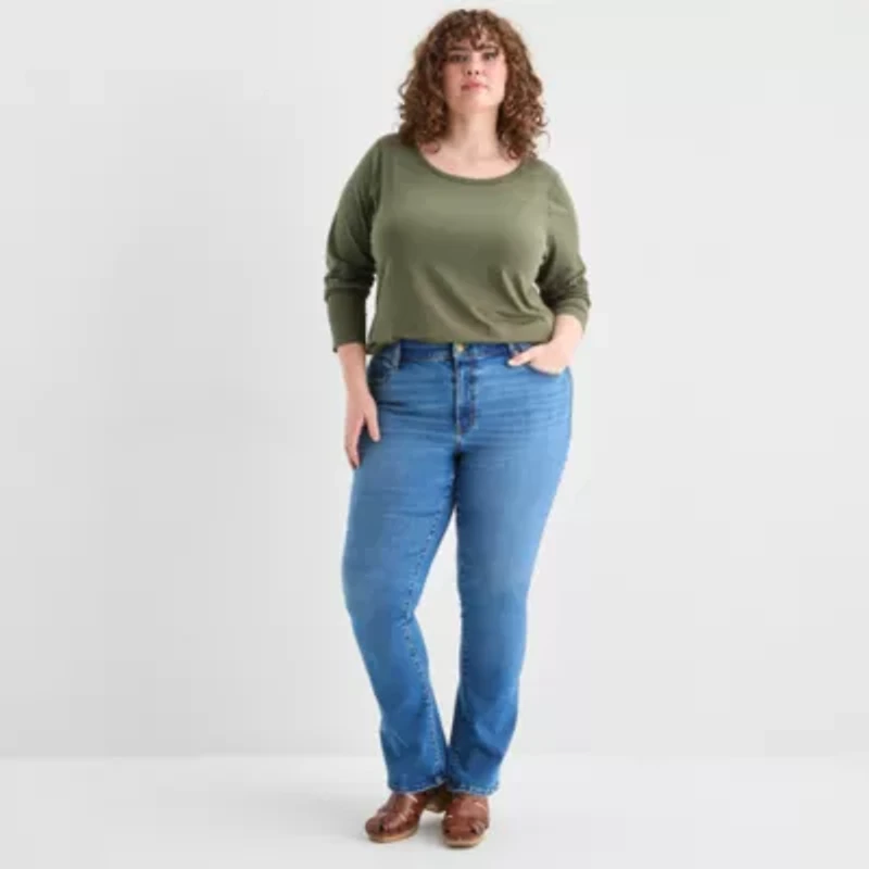 a.n.a Womens Plus Round Neck Long Sleeve Adaptive T-Shirt