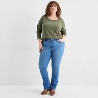 a.n.a Womens Plus Round Neck Long Sleeve Adaptive T-Shirt