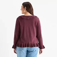 a.n.a Ruffle Womens V Neck Long Sleeve Tie Plus Cardigan