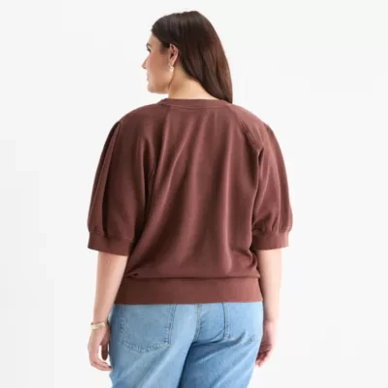 a.n.a Womens Plus Crew Neck Elbow Sleeve Sweatshirt