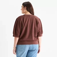 a.n.a Womens Crew Neck Elbow Sleeve Plus Sweatshirt