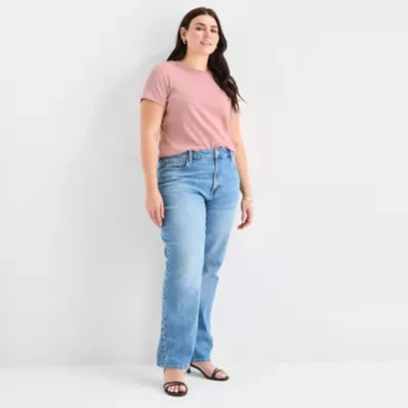 a.n.a Womens Plus Crew Neck Short Sleeve T-Shirt