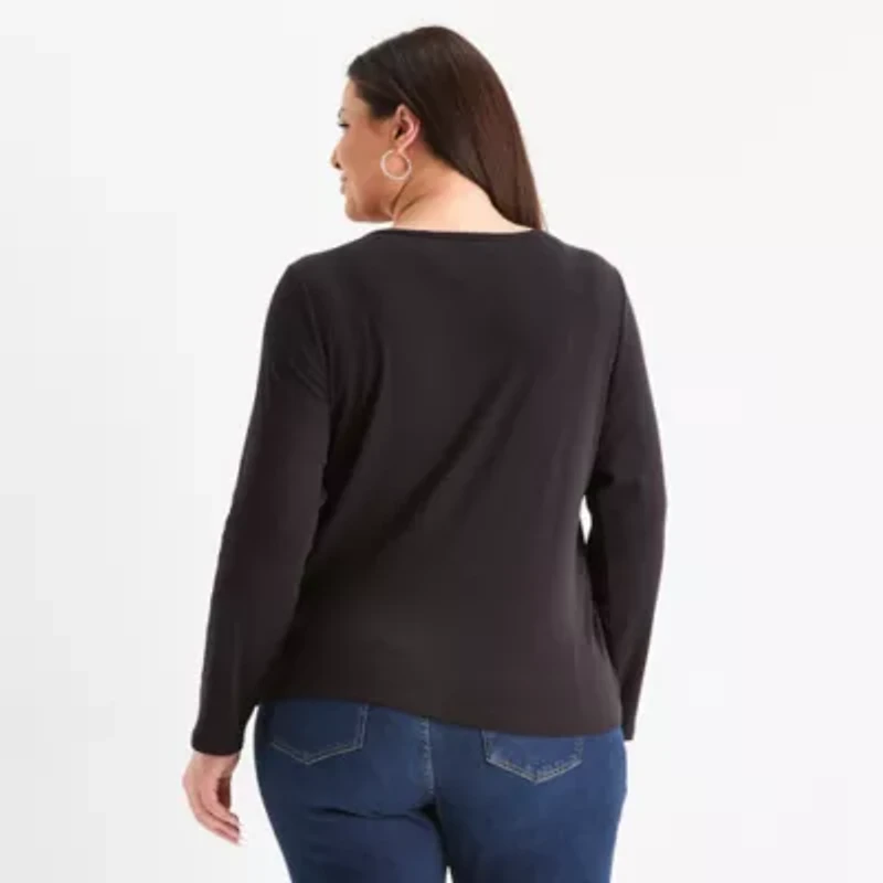 Liz Claiborne Womens Crew Neck Long Sleeve Plus T-Shirt