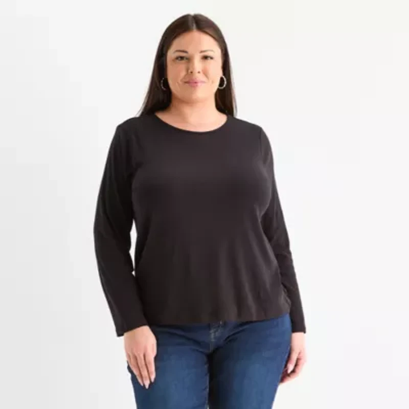Liz Claiborne Womens Crew Neck Long Sleeve Plus T-Shirt