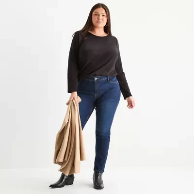 Liz Claiborne Womens Crew Neck Long Sleeve Plus T-Shirt