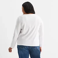 Liz Claiborne Womens Plus V Neck Long Sleeve T-Shirt