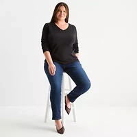 Liz Claiborne Womens V Neck Long Sleeve Plus T-Shirt