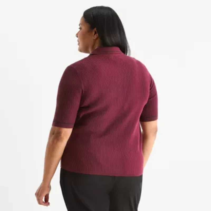 Liz Claiborne Plus Womens Short Sleeve Pullover Sweater