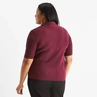 Liz Claiborne Plus Womens Short Sleeve Pullover Sweater