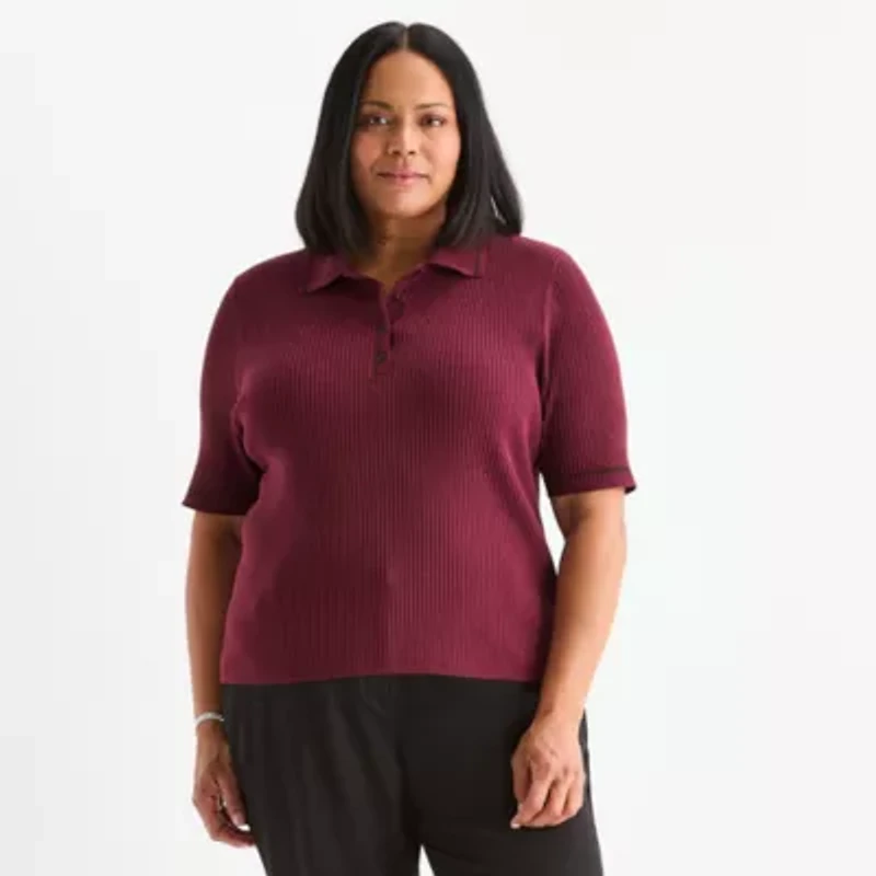 Liz Claiborne Plus Womens Short Sleeve Pullover Sweater
