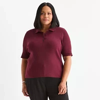 Liz Claiborne Plus Womens Short Sleeve Pullover Sweater