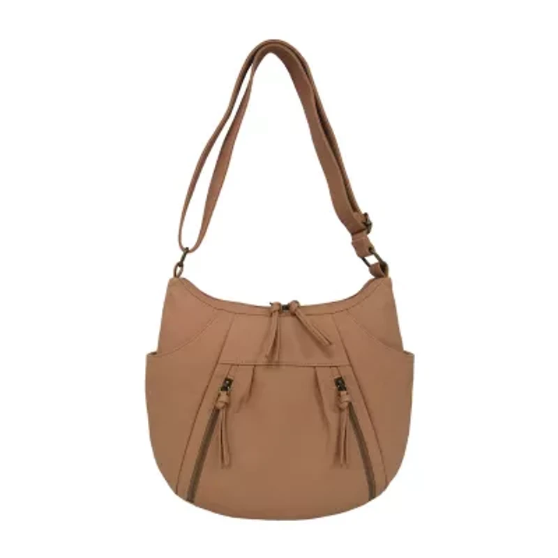 Bueno of California Double Zipper Hobo Crossbody Bag