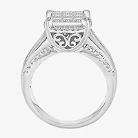 Womens 1 CT. T.W. Lab Grown White Diamond Side Stone Halo Engagement Ring