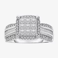 Womens 1 CT. T.W. Lab Grown White Diamond Side Stone Halo Engagement Ring