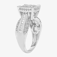 Womens 1 CT. T.W. Lab Grown White Diamond Side Stone Halo Engagement Ring