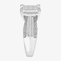 Womens 1 CT. T.W. Lab Grown White Diamond Side Stone Halo Engagement Ring